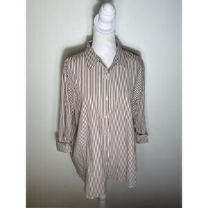 KULE Brown and White Stripe Cotton Long Sleeve Button Up Shirt Sz L